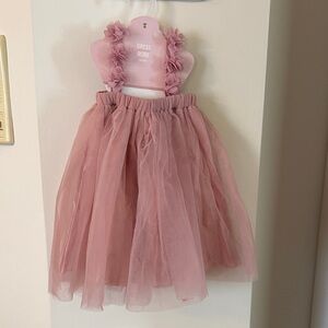 Pink Tulle Dress with Floral Straps